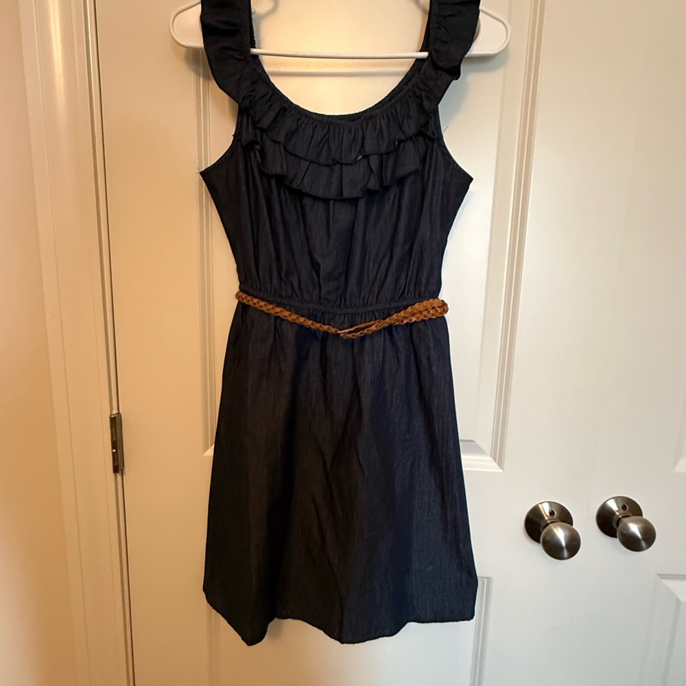 Charming Navy Blue Kids Dress with Braided Belt